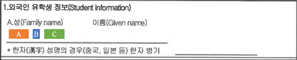 台灣護照的名字第二與第三個字會用「-」區隔，但韓國不使用這種方式，而是用空格來區隔